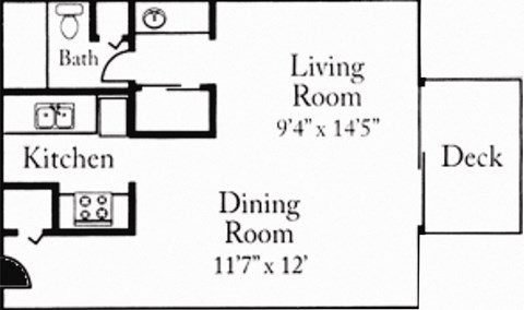 Floor plan for studio, 1 bath, 455 sqft